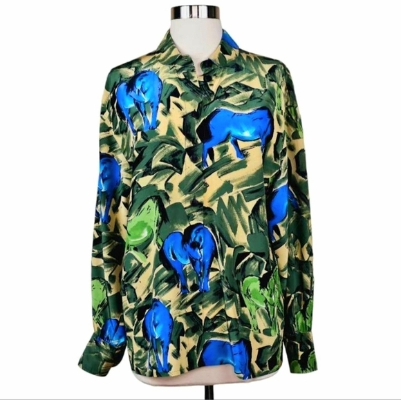ESCADA Margaretha Ley Vintage Silk Shirt Wild Horses Print Size 36 - Picture 11 of 11